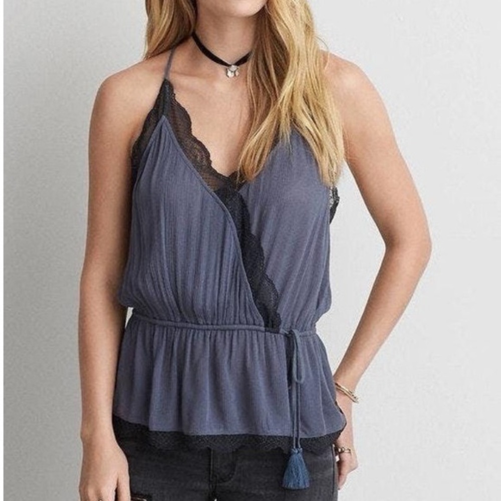 American Eagle Lace Peplum Tassle Cami